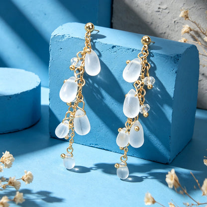 Transparent Water Drop Beads Long Tassel Dangle Earrings Exquisite Elegant Party Jewelry-3