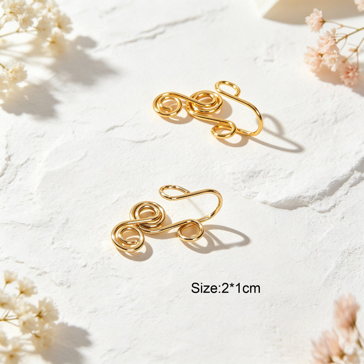 2pcs Gold Ear Cuff Clip‑on Earrings No Piercing Swirl Wire Design Retro Jewelry-4