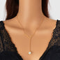 Designer Jewelry Gold Chain Geometric Bar Lariat Y-Shaped Pearl Pendant Necklace-0