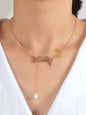 Designer Gold Butterfly Pearl Charm Personality Long Chain Dangle Y Necklace-0