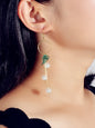 Charming Pearl Green Hotpink Resin Leaf Charm Gold Circle Dangle Women Earrings-4