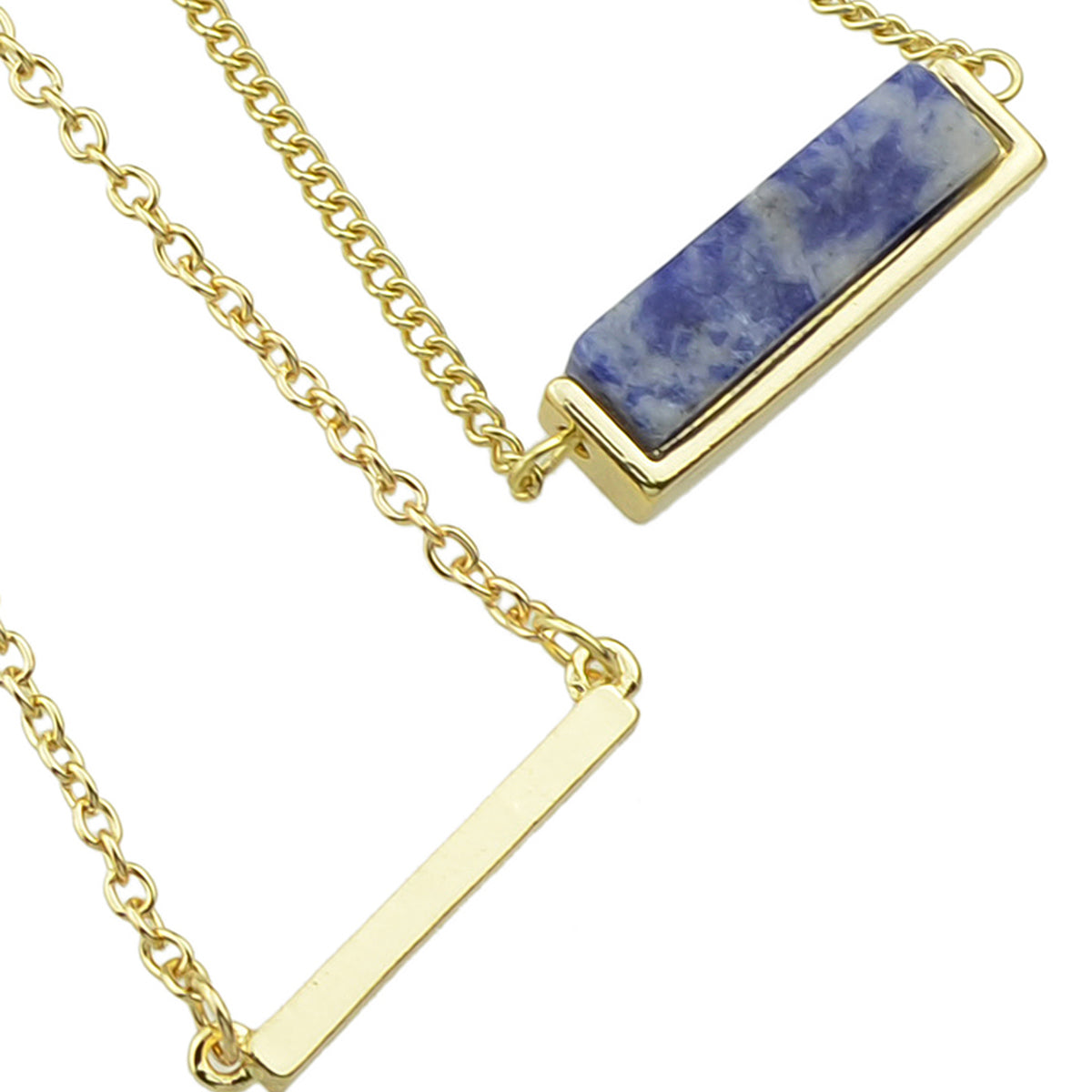 Boho Chic Jewellery Multi layer Gold Chain with Bar Blue Stone Pendant Necklace-2