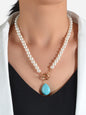 Retro Designer Bohemian Jewellery Simulated Pearl Chain Turquoise Charm Necklace-0