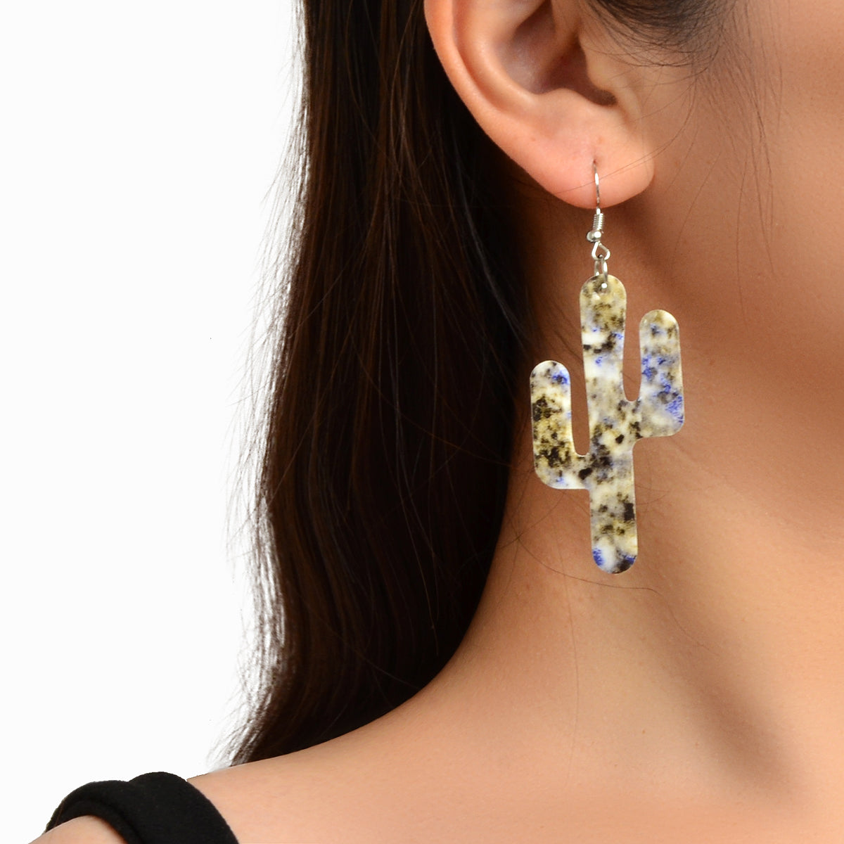 Faux Leather Lightweight Handmade Cactus Dangle American Indian Dangle Earrings-6