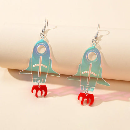 Designer Jewellery Multi-color Transparent Acrylic Rocket Dangle Trendy Earrings-0