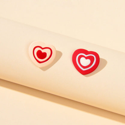 Sweet Love Red Enamel Heart Stud Earrings Asymmetrical Y2k Valentine's Day Gift-0