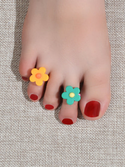 2 pc Boho Chic Candy Color Flower Toe Ring Multiple Beach Finger Foot Jewellery-0