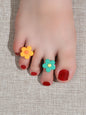 2 pc Boho Chic Candy Color Flower Toe Ring Multiple Beach Finger Foot Jewellery-0