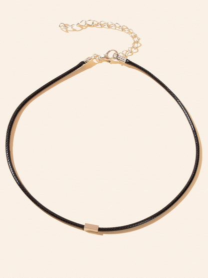 Rock Hip Hop Style Jewellery Metal Decor Black PU Leather Choker Collar Necklace-1