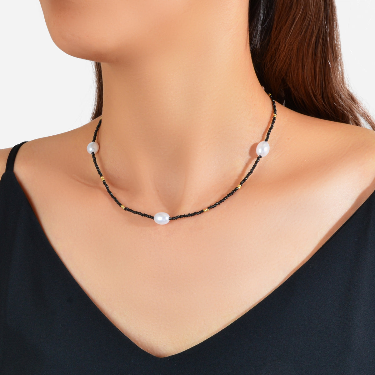 Bohemian Jewellery Handmade White Black Beads Pearl Short Choker Ethnic Necklace-4