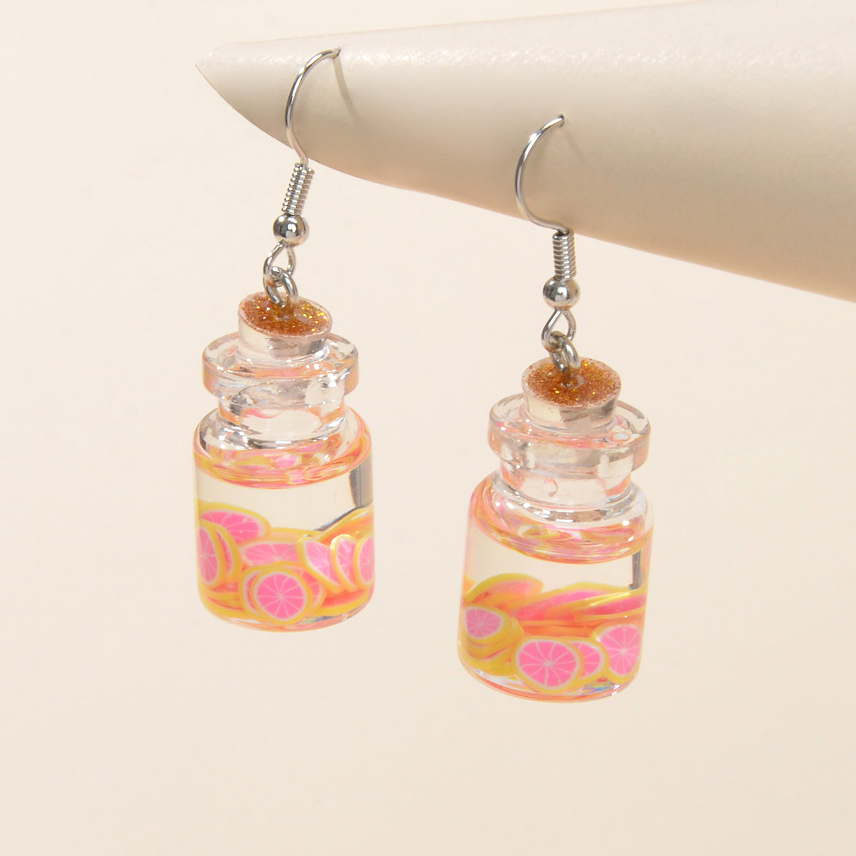 Cute Funny Transparent Trendy Resin Grapefruit Bottle Dangle Gift Women Earrings-0