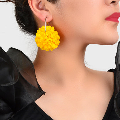 Yellow Hotpink Chiffon Blossom Flower Floral Dangle Hoop Earrings Wedding Gift-0