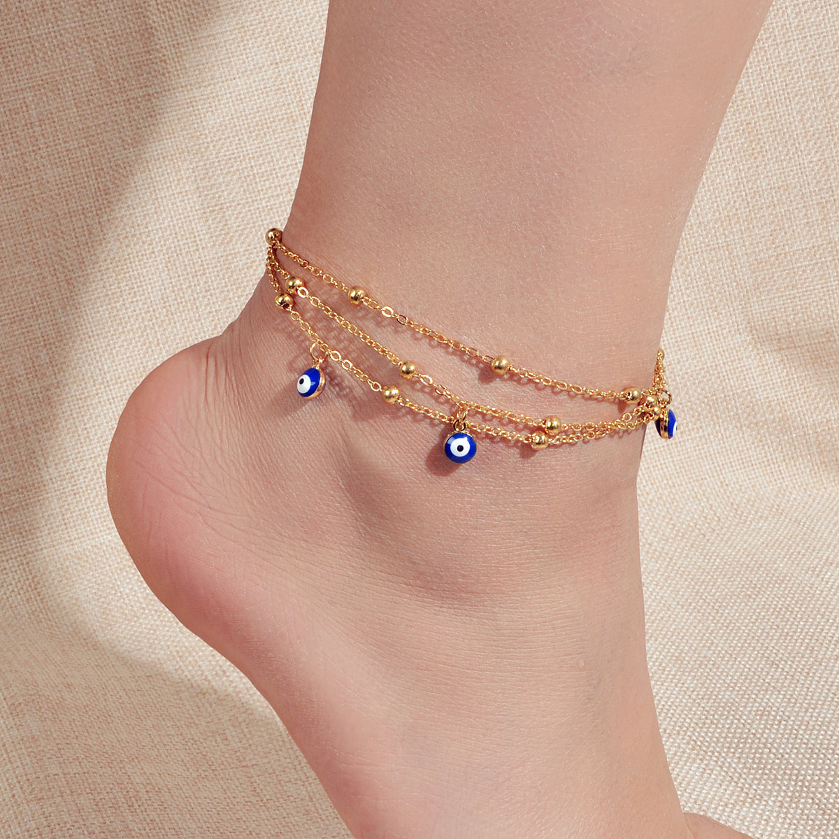 Eye Charm Beads Anklet Adjustable Beach Layered Ankle Gold Foot Chain Jewellery-0