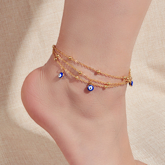 Eye Charm Beads Anklet Adjustable Beach Layered Ankle Gold Foot Chain Jewellery-0