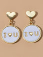 Ladies Jewellery Gold Heart I LOVE YOU Round Dangle Earrings Women Dainty Gifts-0