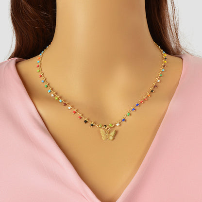 Bohemian Colorful Seed Beads Charm Chain Letter D Pendant Necklace Accessories-6