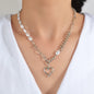 Party Decoration Retro Punk Silver Chain Pearl Heart Pendant Women Necklace Gift-0
