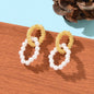Designer Jewellery Geometric Round Pearl Stud Pierced Hypoallergenic Earrings-0
