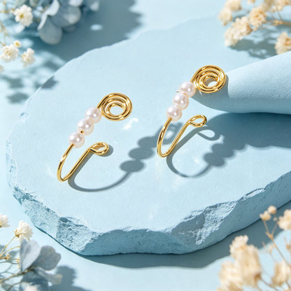 2pcs Imitation Pearl Spiral Wire Ear Cuffs No Piercing Gold Cartilage Ear Clips-2