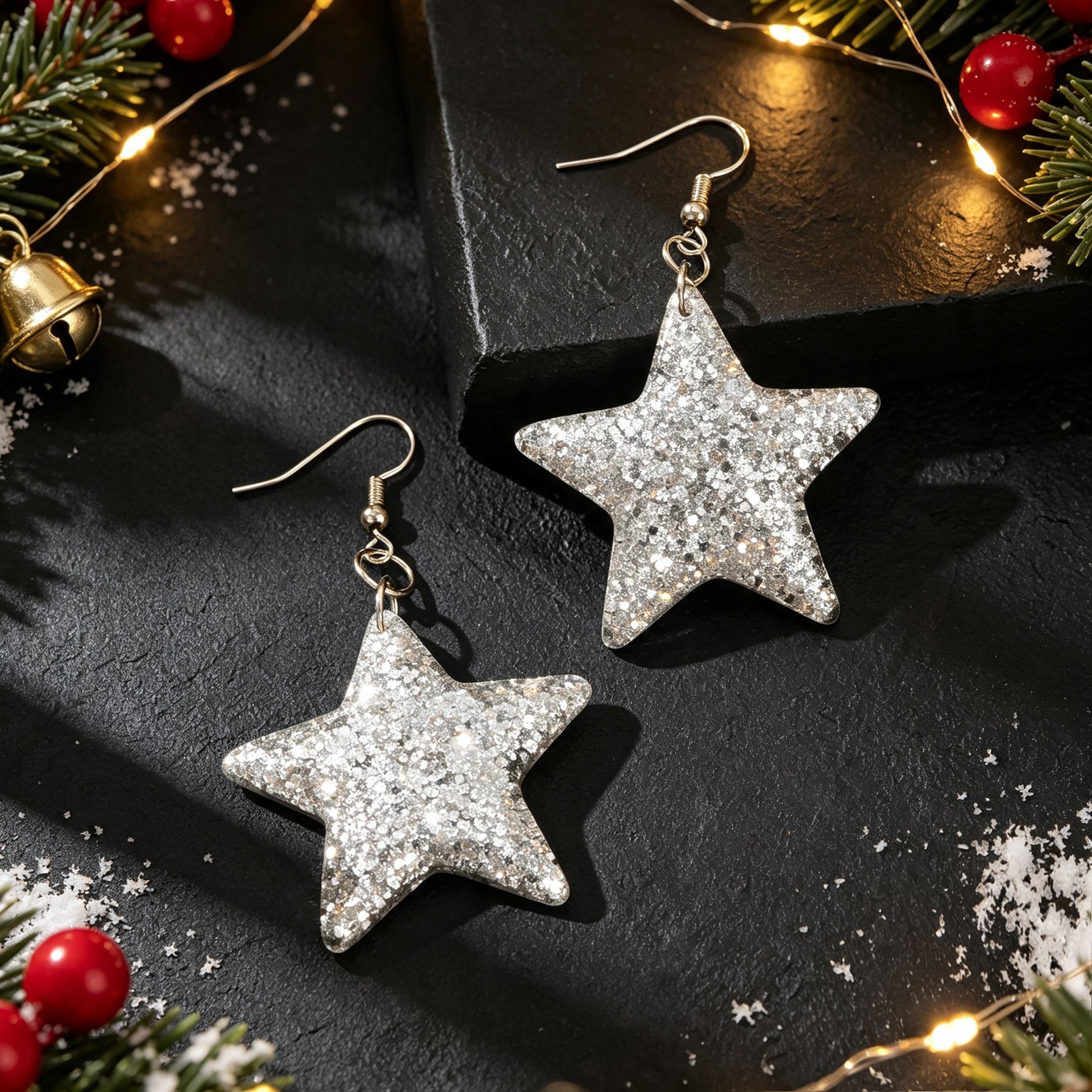 Xmas Silver Glitter Star Hook Dangle Earring Christmas Trendy Party Jewelry Gift-4
