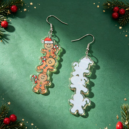 Lovely Xmas Stacked Gingerbread Man Acrylic Dangle Earrings Cartoon Festival Party Accessories Gift-4