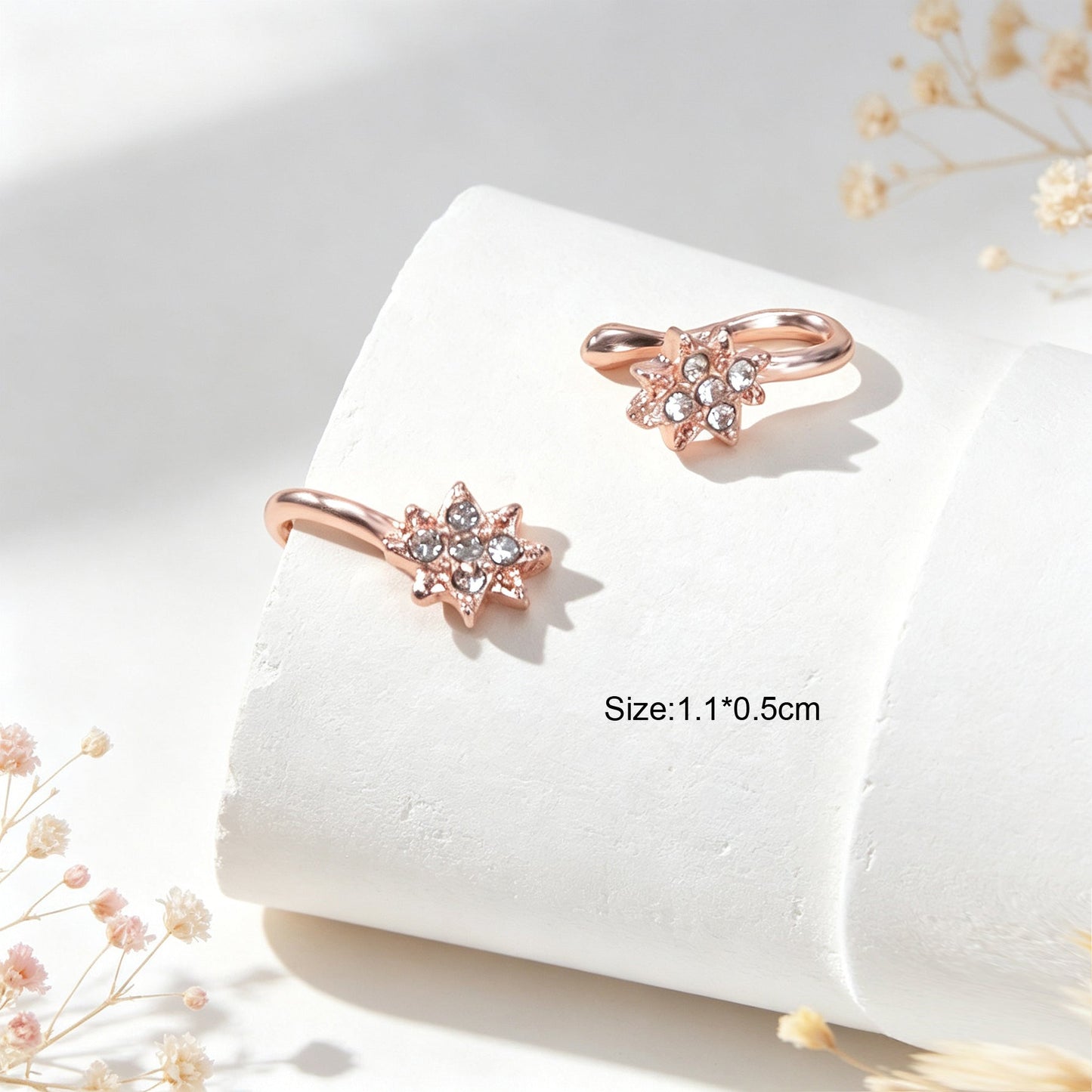 2pcs Snowflake Crystal Ear Cuffs No Piercing Rose Gold Dainty Sparkling Ear Clip-2