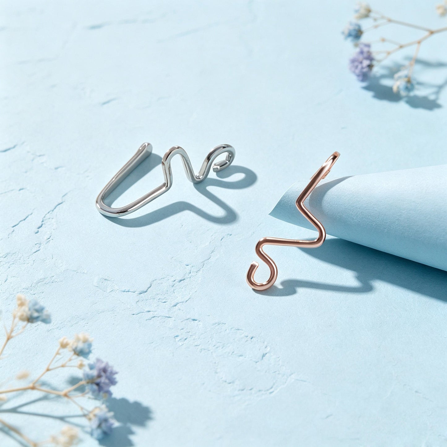 2pcs Dainty Summer Beach Zigzag Ear Cuffs No Piercing Silver Cartilage Ear Clips-4