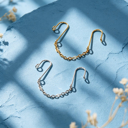 2pcs Hip Hop Street Chain Clip‑On Earrings Casual Simple Non‑Pierced Ear Cuffs-4