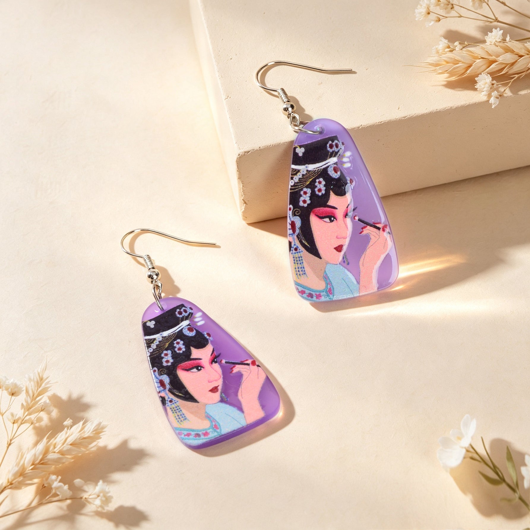 Chinese Opera Figure Purple Acrylic Drop Earrings Party Gift Giving Photoshoot Jewelry-4