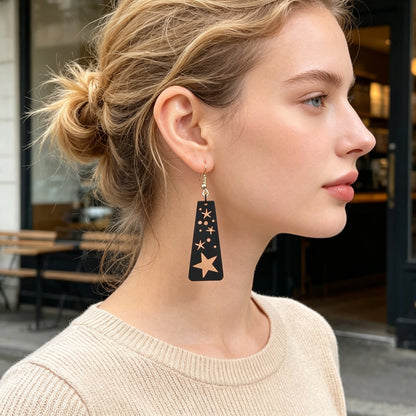 Gothic Black Starry Sky Dangle Earrings Unique Hollow Geometric Design Halloween Jewelry-0