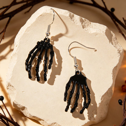 Black Skeleton Ghost Hand Dangle Earrings Gothic Halloween Cosplay Accessories Punk Rock Music Festival Jewelry-4