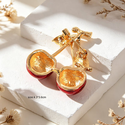 Cute Cherry Enamel Brooch Metal Fruit Lapel Pin Pretty Jacket Shawl Accessories-4