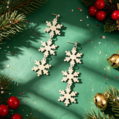 Romantic Silver Triple Snowflak Acrylic Dangle Earrings Lightweight Christmas Festival Jewelry-4