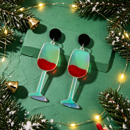 Unique Wine Glass Christmas Dangle Earrings Personality Fun Xmas Party Jewellery-4