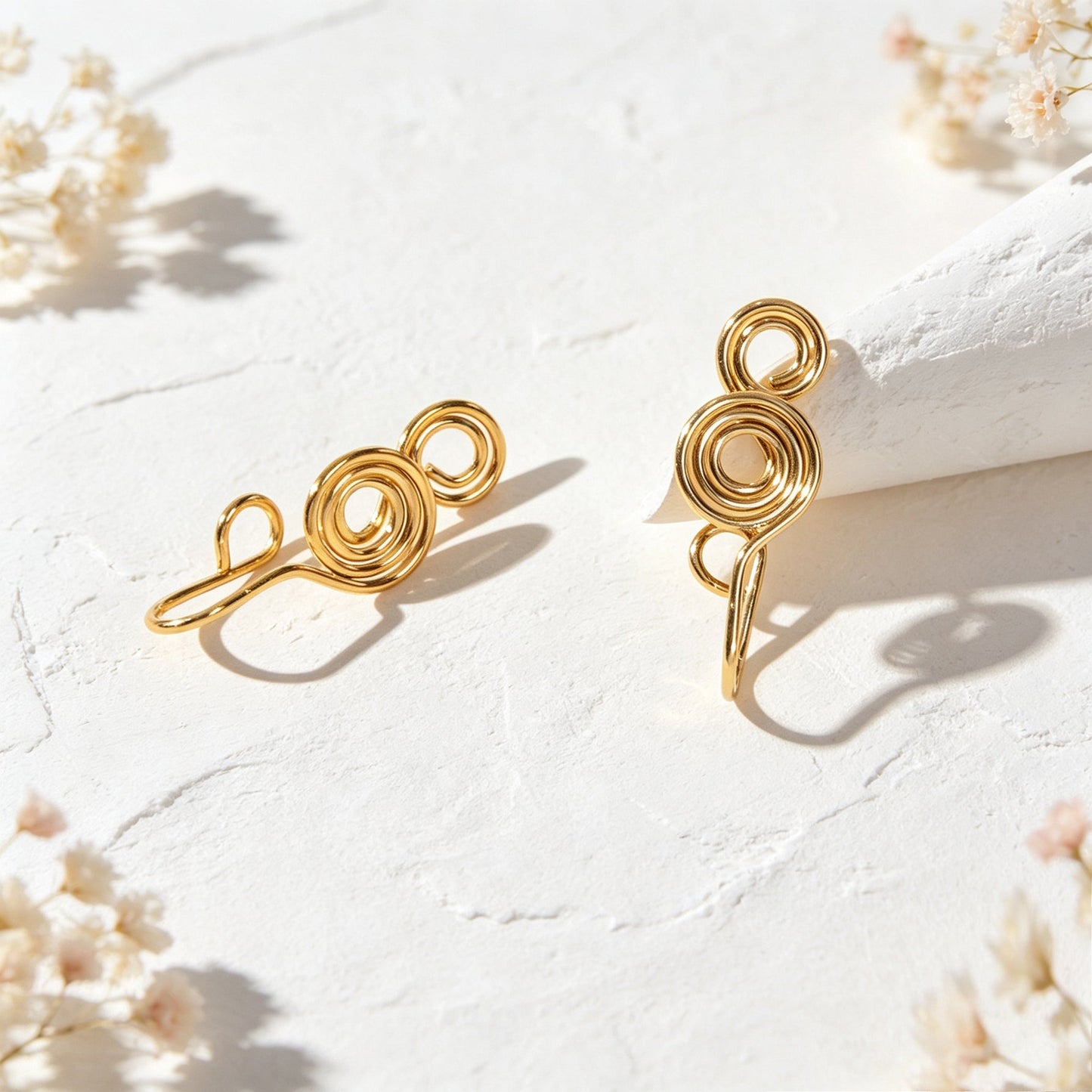 2pcs Punk Spiral Clip‑On Ear Cuffs Gold Non‑Pierced Earrings Fashion Jewellery-4