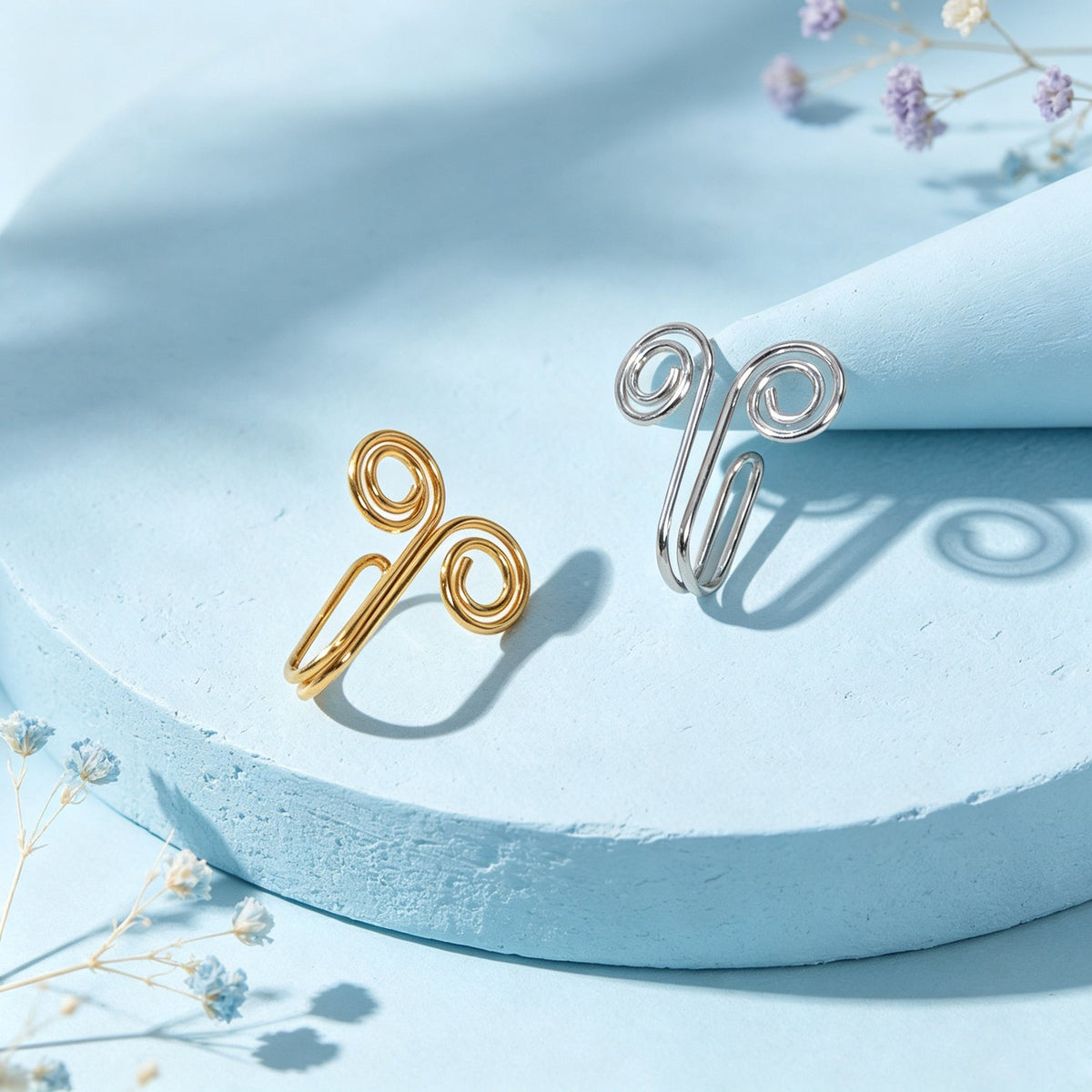 2pcs Boho Double Spiral Wire Ear Cuff Gold Silver Non-Pierced Cartilage Ear Clip-4