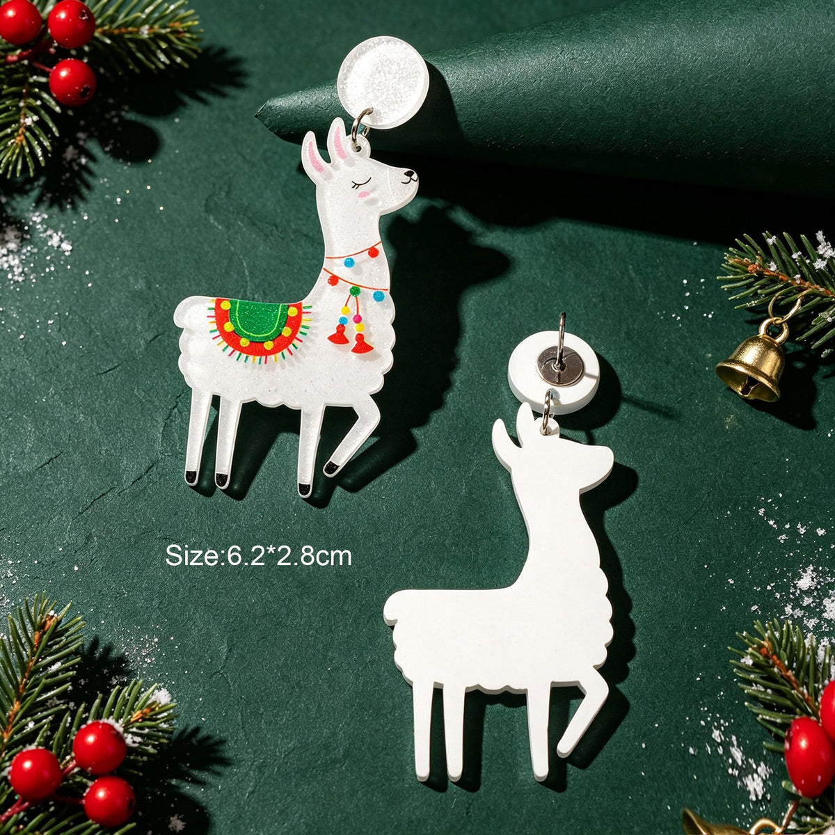 Cute Cartoon Llama Christmas Dangle Earrings Animal Festive Xmas Holiday Jewelry-4