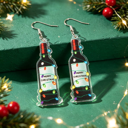 Colorful Light Decor Wine Bottle Dangle Earrings Christmas Festival Party Bar Fashion Jewelry-4