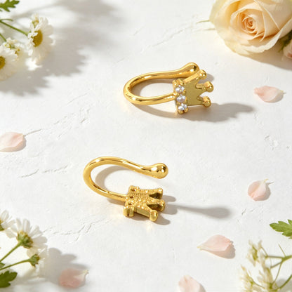 2pcs Mini Cartilage Jewelry Rhinestone Crown Ear Cuff Gold Non-Pierced Ear Clips-3