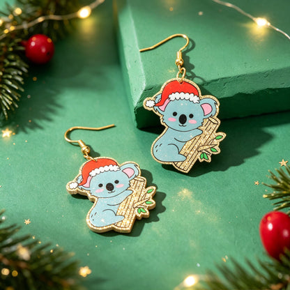 Santa Hat Koala Dangle Earrings Cute Animal Jewelry Christmas Festival Accessories Gift-2