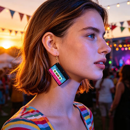Retro Glitter Colorful Sequins Tape Dangle Earrings Y2K Hip Hop Jewelry for Bar Nightclub Music Festival-4