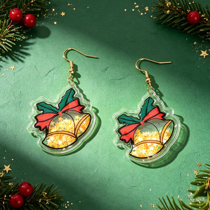 Glitter Christmas Bell Acrylic Dangle Earrings Star Bow Decor Cute Festive Gathering Jewelry Gift-4