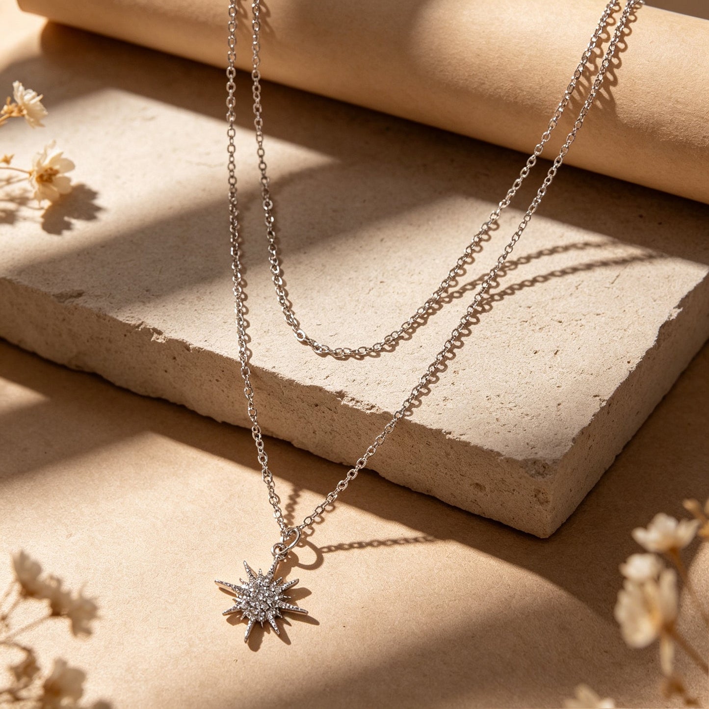 Silver Multi‑Chain Crystal Star Pendant Necklace Fashion Layered Jewellery Gift-4