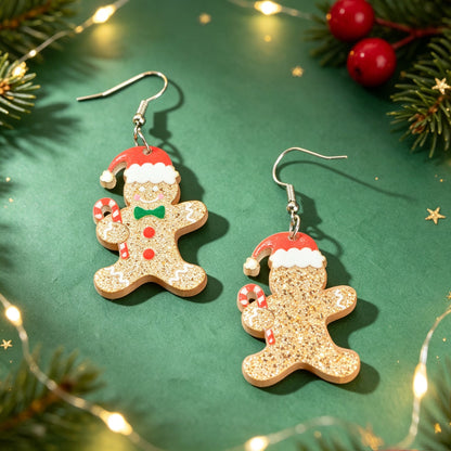 Christmas Cute Sparkly Gingerbread Man Dangle Earrings Holiday Party Jewelry Gift-4