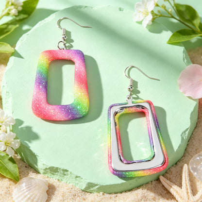 Bright Multicolor Irregular Square Geometric PU Leather Dangle Earrings Beach Vacation Rave Accessories-3