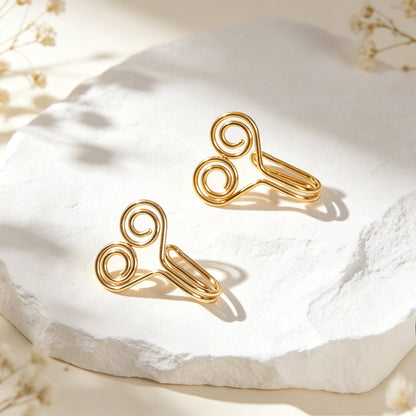 2pcs Simple Spiral Clip‑On Ear Cuffs Gold Non‑Pierced Earrings Casual Jewellery-4
