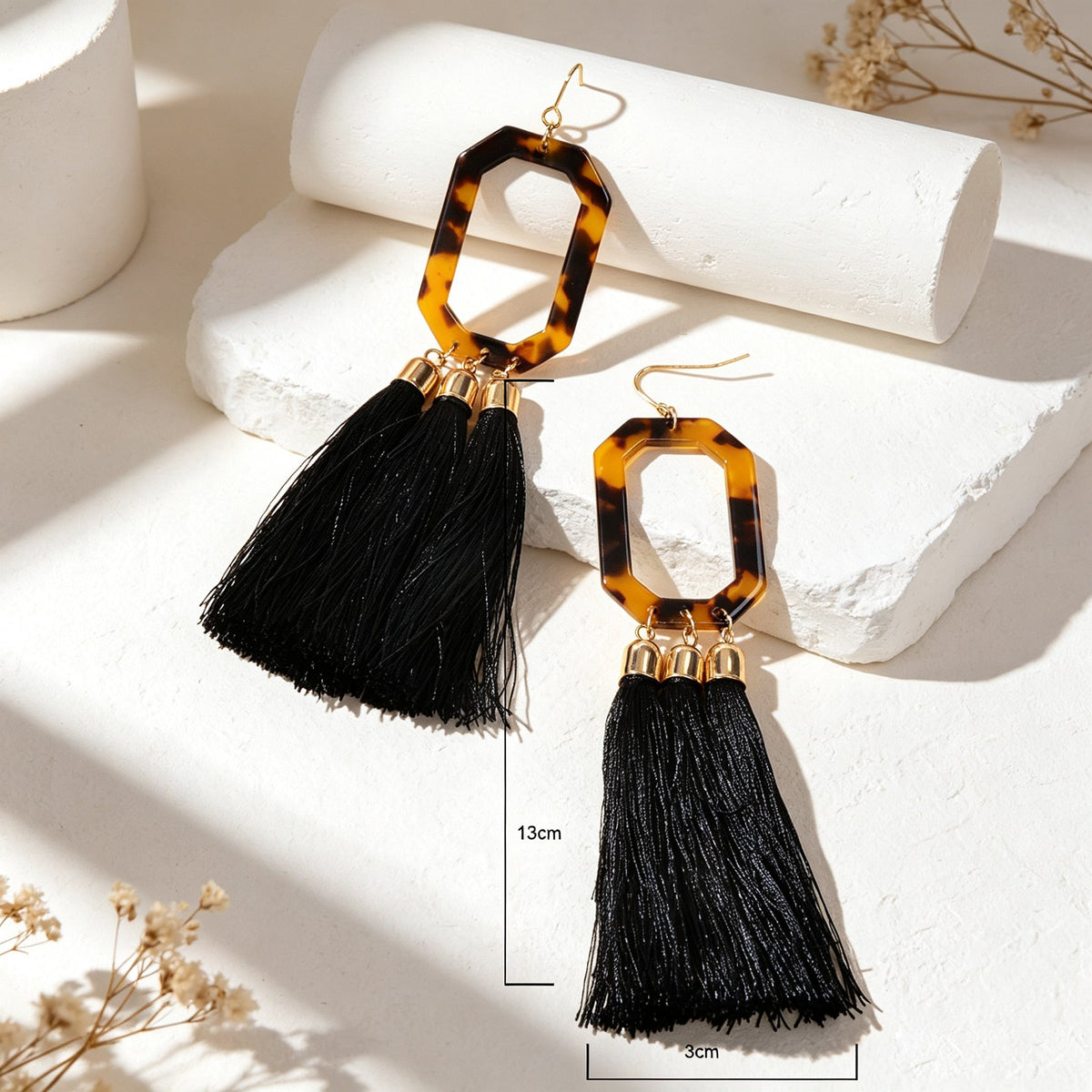 Acrylic Geometric Black Long Tassel Dangle Earrings Bohemian Jewelry for Beach Vacation Holiday-4