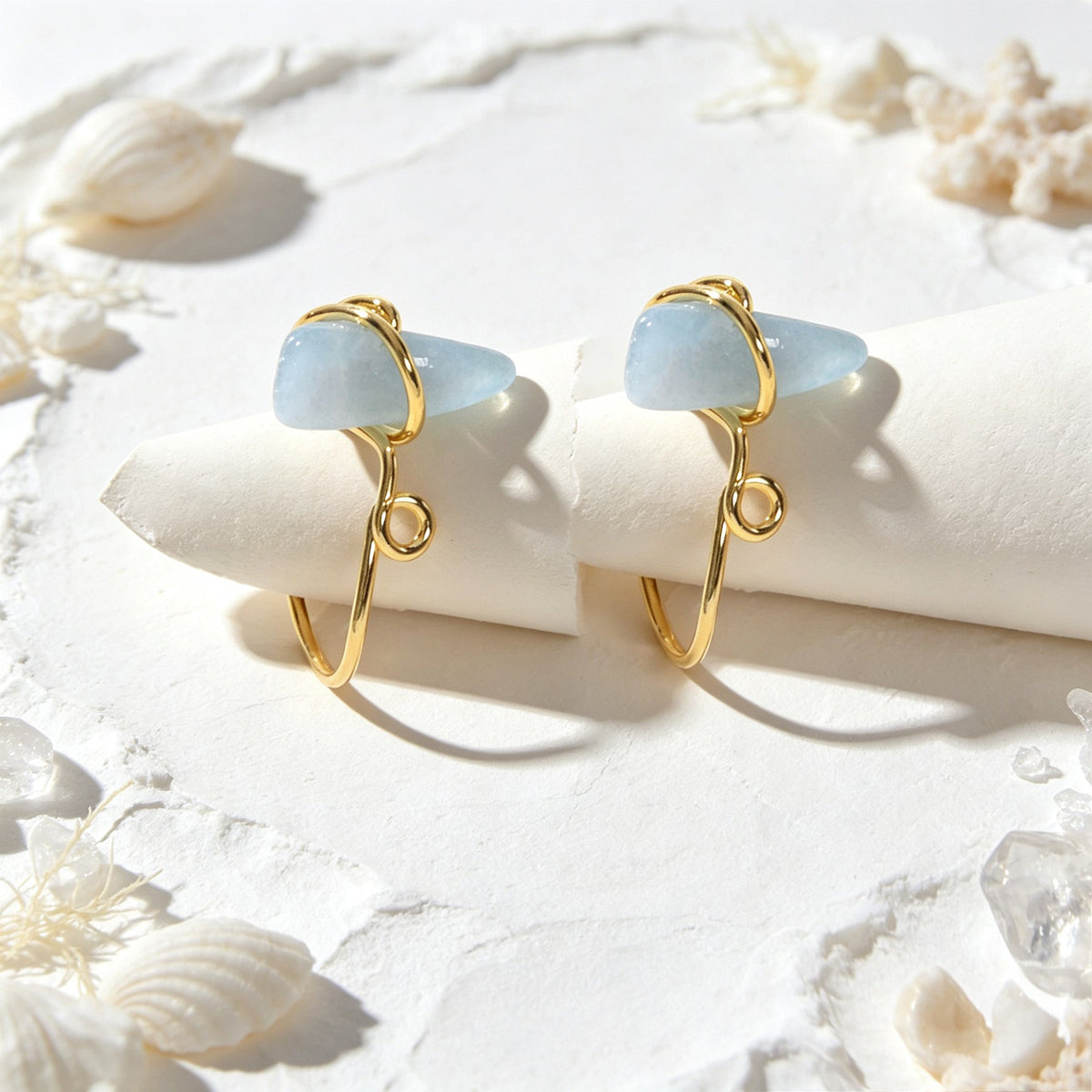 2PCS Gold Ear Cuff Blue Stone Simple Summer Beach Non-Pierced Ear Clip Earrings-4