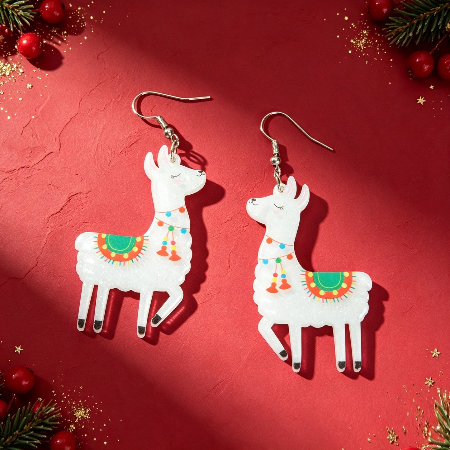 Cartoon Llama Acrylic Dangle Earrings Cute Animal Xmas Festival Party Birthday Jewelry-4