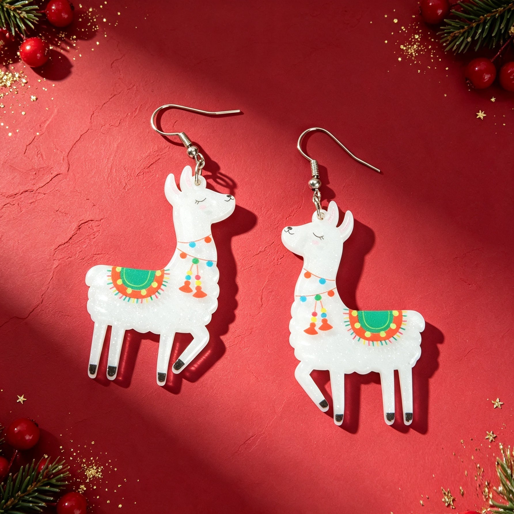 Cartoon Llama Acrylic Dangle Earrings Cute Animal Xmas Festival Party Birthday Jewelry-4